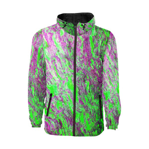 Marbled Abstract Green and Purple All Over Print Quilted Windbreaker for Men (Model H35)
