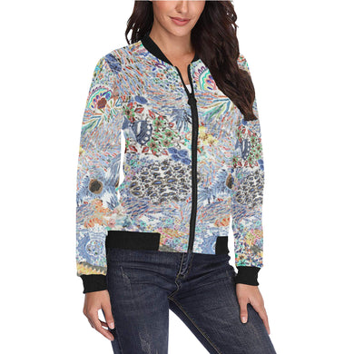 Fun and Fancy Paisley Negative All Over Print Bomber Jacket for Women (Model H36)