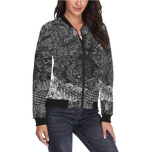 Load image into Gallery viewer, Cresent Paisley Black and White All Over Print Bomber Jacket for Women (Model H36)