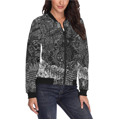 Cresent Paisley Black and White All Over Print Bomber Jacket for Women (Model H36)