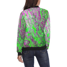 Load image into Gallery viewer, Marbled Abstract Green and Purple All Over Print Bomber Jacket for Women (Model H36)