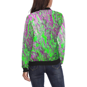Marbled Abstract Green and Purple All Over Print Bomber Jacket for Women (Model H36)