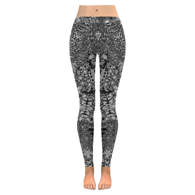 Fun and Fancy Paisley Black and White Low Rise Leggings (Invisible Stitch) (Model L05)
