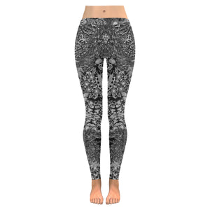 Fun and Fancy Paisley Black and White Low Rise Leggings (Invisible Stitch) (Model L05)