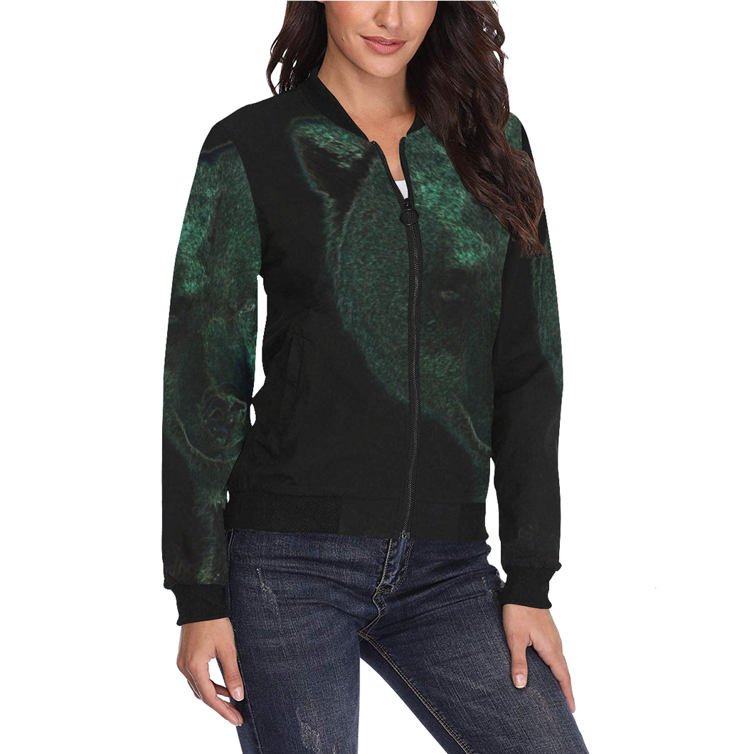 Big Bear Glowing All Over Print Bomber Jacket for Women (Model H36)