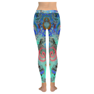 Graffiti Abstract Aqua Low Rise Leggings (Invisible Stitch) (Model L05)