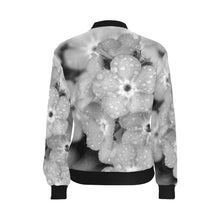 Load image into Gallery viewer, Forget Me Not Flower Black and White All Over Print Bomber Jacket for Women (Model H36)