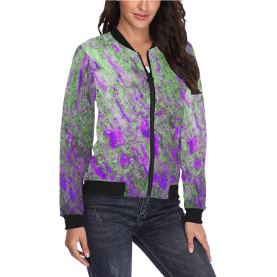 Marbled Abstract Purple All Over Print Bomber Jacket for Women (Model H36)