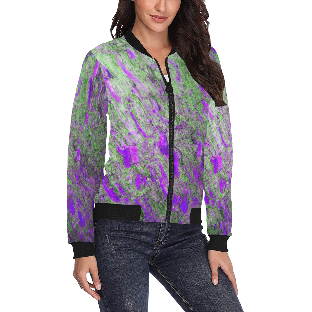 Marbled Abstract Purple All Over Print Bomber Jacket for Women (Model H36)