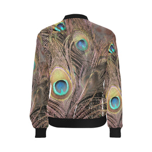 Peacock Feathers All Over Print Bomber Jacket for Women (Model H36)