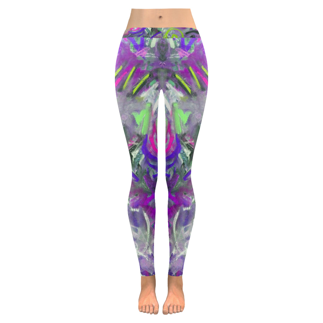 Graffiti Abstract Purple Low Rise Leggings (Invisible Stitch) (Model L05)