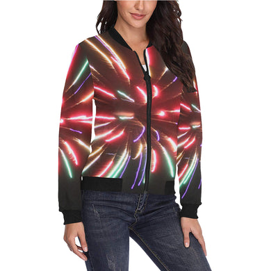 Fireworks Burst All Over Print Bomber Jacket for Women (Model H36)