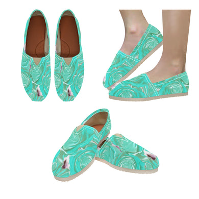 Rose Bouquet Flower Aqua Unisex Classic Canvas Slip-On (Model 1206)