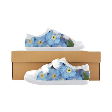 Forget Me Not Flower White Trim Velcro Canvas Kid's Shoes (Model 008)