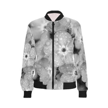 Load image into Gallery viewer, Forget Me Not Flower Black and White All Over Print Bomber Jacket for Women (Model H36)
