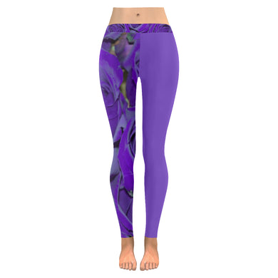 Rose Bouquet Flower Purple Low Rise Leggings (Invisible Stitch) (Model L05)