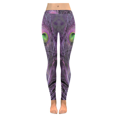 Peacock Feathers Purple Low Rise Leggings (Invisible Stitch) (Model L05)