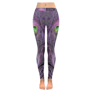 Peacock Feathers Purple Low Rise Leggings (Invisible Stitch) (Model L05)