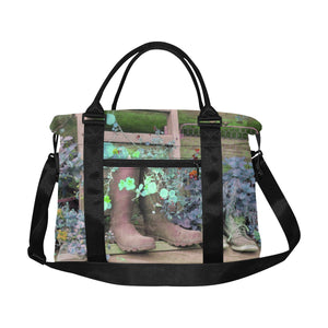 Blooming Boots Flower Blue Large Capacity Duffle Bag (Model 1715)