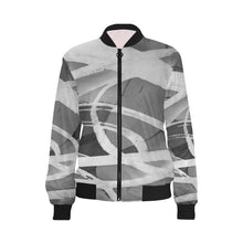 Load image into Gallery viewer, Abstract Circles Black and White All Over Print Bomber Jacket for Women (Model H36)