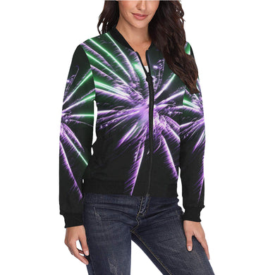 Fireworks Star Purple All Over Print Bomber Jacket for Women (Model H36)