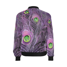 Load image into Gallery viewer, Peacock Feathers Purple All Over Print Bomber Jacket for Women (Model H36)