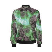 Load image into Gallery viewer, Molten Flames Green All Over Print Bomber Jacket for Women (Model H36)