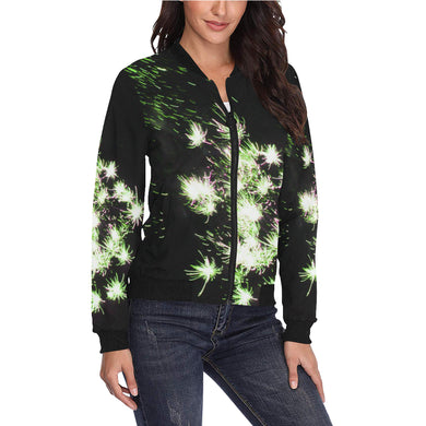 Fireworks Flower Green All Over Print Bomber Jacket for Women (Model H36)