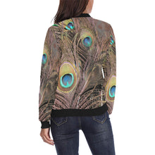 Load image into Gallery viewer, Peacock Feathers All Over Print Bomber Jacket for Women (Model H36)