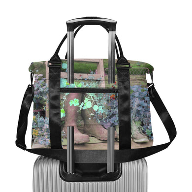 Blooming Boots Flower Blue Large Capacity Duffle Bag (Model 1715)