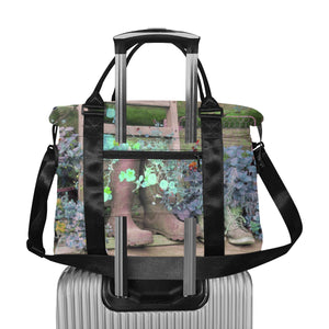 Blooming Boots Flower Blue Large Capacity Duffle Bag (Model 1715)