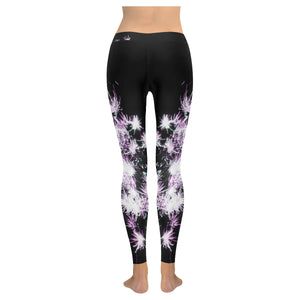 Fireworks Flowers Purple Low Rise Leggings (Invisible Stitch) (Model L05)