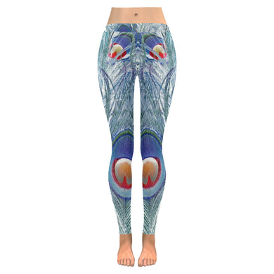 Peacock Feathers Reverse Low Rise Leggings (Invisible Stitch) (Model L05)