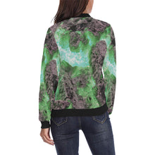 Load image into Gallery viewer, Molten Flames Green All Over Print Bomber Jacket for Women (Model H36)