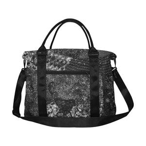 Dark Paisley Black and White Large Capacity Duffle Bag (Model 1715)
