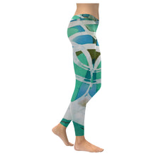 Load image into Gallery viewer, Abstract Circles Aqua Low Rise Leggings (Invisible Stitch) (Model L05)