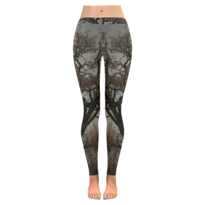 Spooky Tree Black and White Low Rise Leggings (Invisible Stitch) (Model L05)