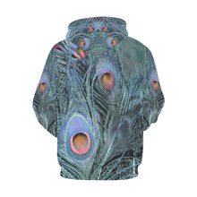 Load image into Gallery viewer, Peacock Feathers Blue All Over Print Hoodie for Women (USA Size) (Model H13)