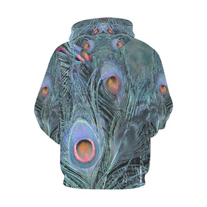 Peacock Feathers Blue All Over Print Hoodie for Women (USA Size) (Model H13)