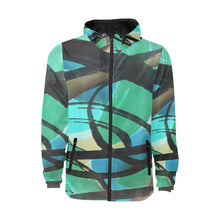 Load image into Gallery viewer, Abstract Circles Black and Teal All Over Print Quilted Windbreaker for Men (Model H35)