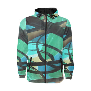 Abstract Circles Black and Teal All Over Print Quilted Windbreaker for Men (Model H35)