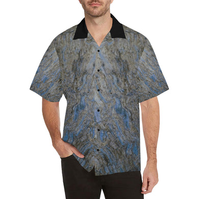 Marbled Abstract Blue Hawaiian Shirt (Model T58)