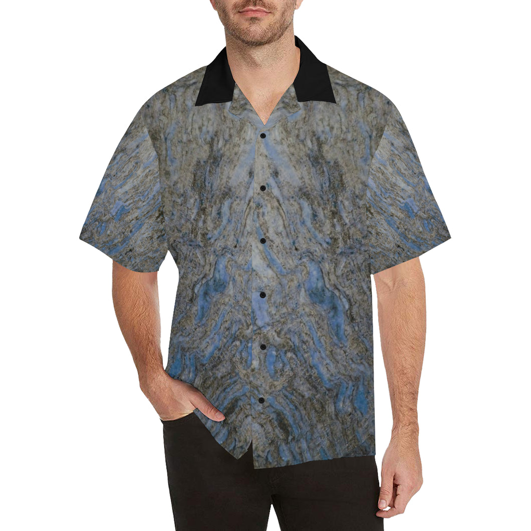 Marbled Abstract Blue Hawaiian Shirt (Model T58)