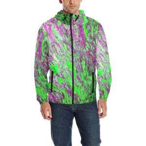 Marbled Abstract Green and Purple All Over Print Quilted Windbreaker for Men (Model H35)