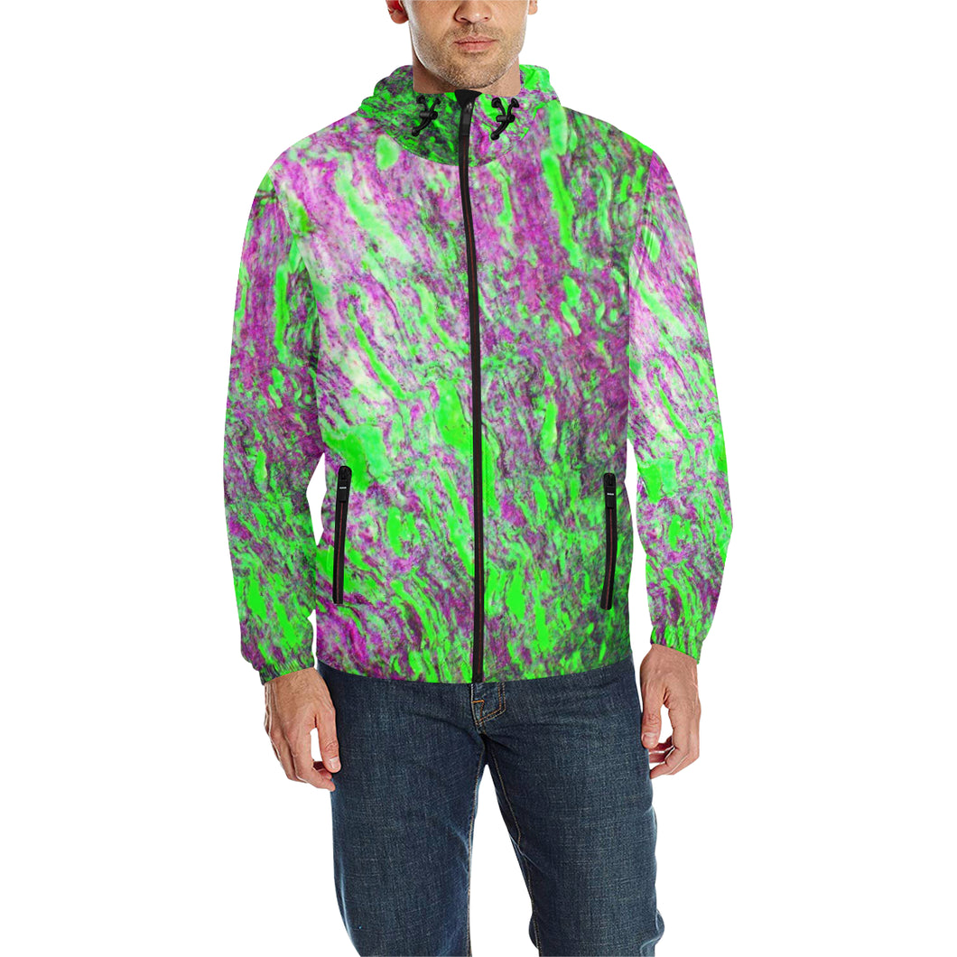 Marbled Abstract Green and Purple All Over Print Quilted Windbreaker for Men (Model H35)