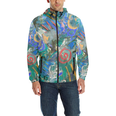 Graffiti Abstract Blue All Over Print Quilted Windbreaker for Men (Model H35)