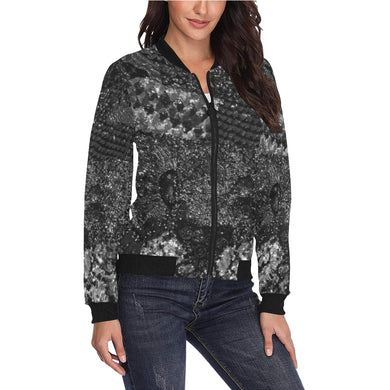 Dark Paisley Black and White All Over Print Bomber Jacket for Women (Model H36)