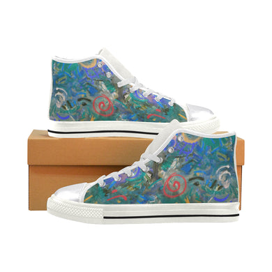 Graffiti Abstract Blue Women's Classic High Top Canvas Shoes (Model 017)
