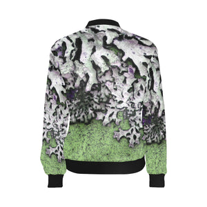Moss Green All Over Print Bomber Jacket for Women (Model H36)