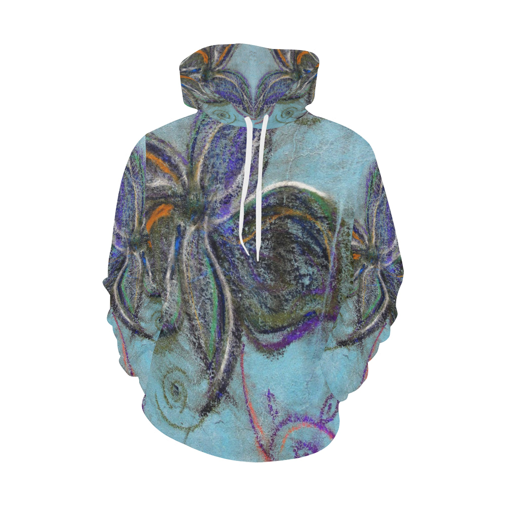Graffiti Flower Blue All Over Print Hoodie for Women (USA Size) (Model H13)
